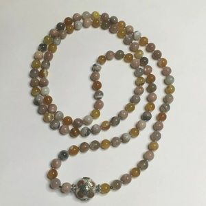 PRAYER MALA 108 BEADS 12 mm AGATE WITH TIBETAN BEAD 25 mm MANTRAS Handmade